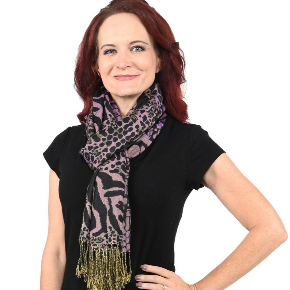 NWT NYC Purple Animal Print Pashmina Shawl/Scarf